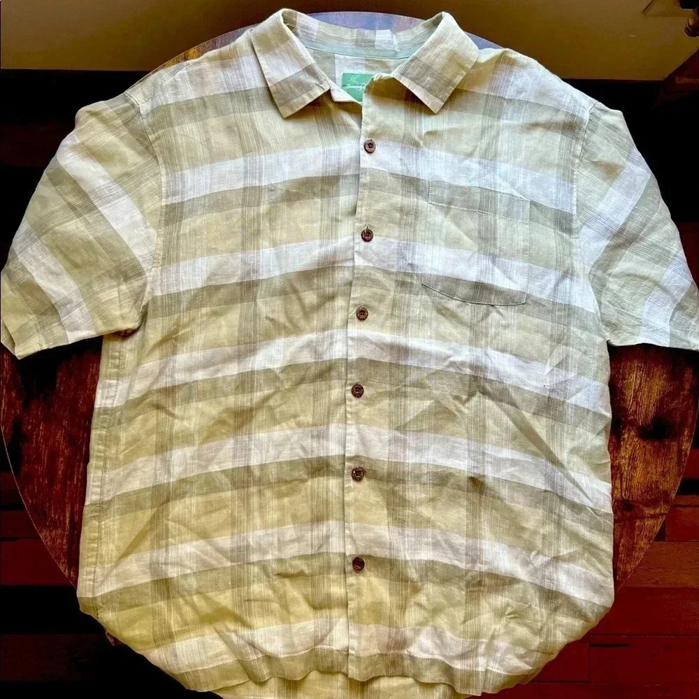 Tommy Bahama | mens 100% linen collared camp shirt. Size: L